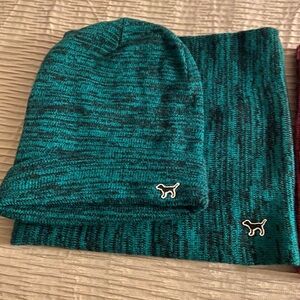 PINK Victoria's Secret Teal Knit Beanie and Scarf